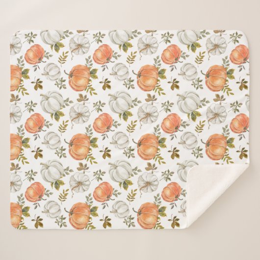 Fall Watercolor Pumpkin Pattern Sherpadecke (Vorderseite (Horizontal))