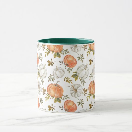 Fall Watercolor Pumpkin Pattern Tasse (Zentrum)