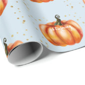 Fall Watercolor Pumpkins Blue Geschenkpapier (Rolleneckpunkt)