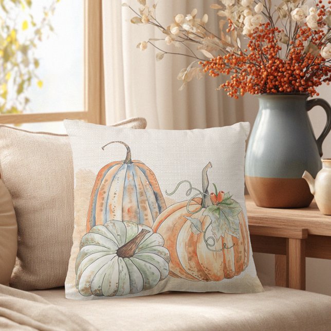Fall Watercolor Pumpkins Kissen (Fall Farmhouse Pumpkin Throw Pillow)