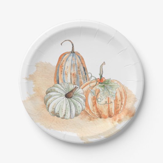 Fall Watercolor Pumpkins Pappteller (Vorderseite)