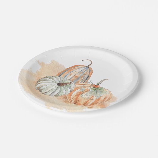 Fall Watercolor Pumpkins Pappteller (Schrägansicht)