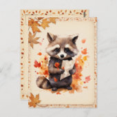 Fall Watercolor Raccoon mit einem Buchstaben - Postkarte (Vorne/Hinten)