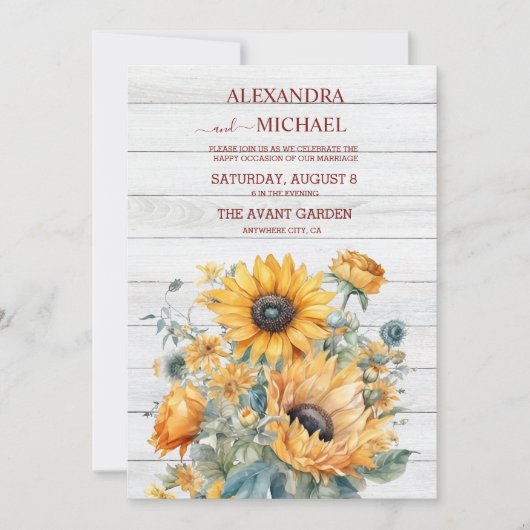 Fall Watercolor Sonnenblumenhochzeit Einladung (Vorderseite)