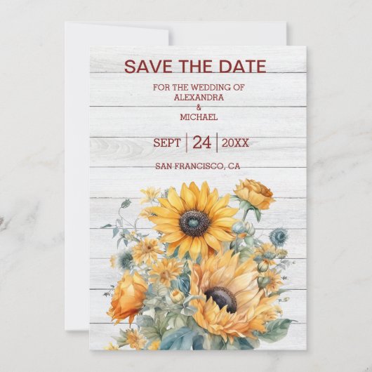 Fall Watercolor Sonnenblumenhochzeit Save The Date (Vorderseite)