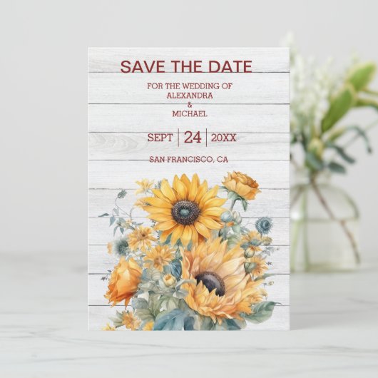 Fall Watercolor Sonnenblumenhochzeit Save The Date (Stehend Vorderseite)