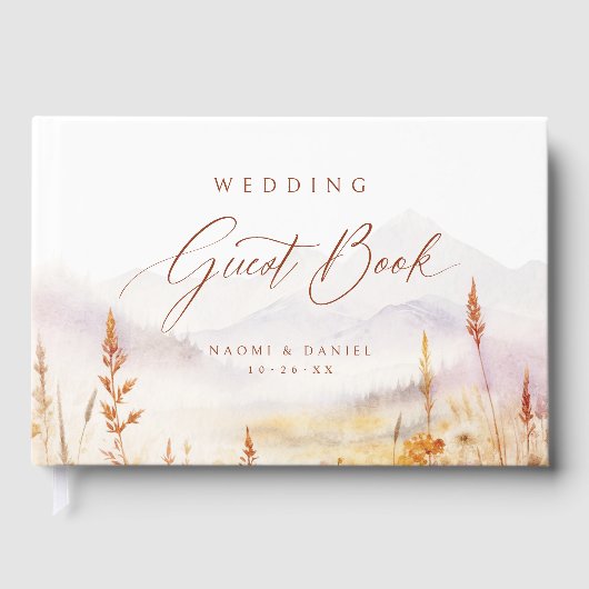 Fall Watercolor Wildflower Mountain Rustic Wedding Gästebuch (Vorderseite)