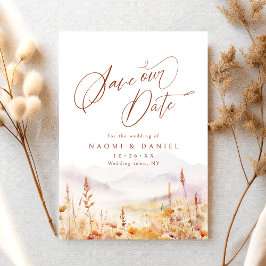 Fall Watercolor Wildflower Mountain Rustic Wedding Save The Date
