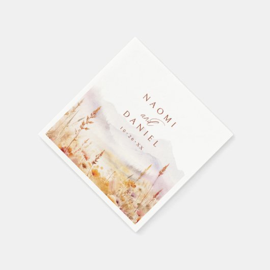 Fall Watercolor Wildflower Mountain Rustic Wedding Serviette (Ecke)