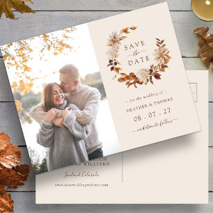 Fall Watercolor Wreath Wedding Foto Save the Date Ankündigungspostkarte