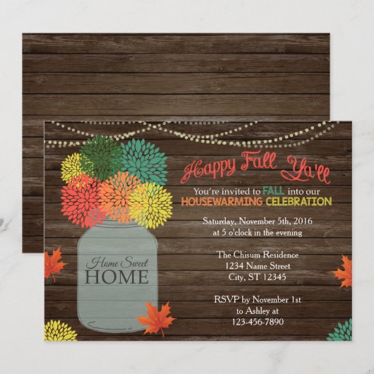 Fall-Weckglashousewarming-Einladung Einladung (Vorne/Hinten)
