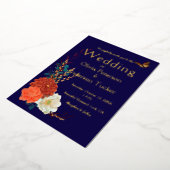 Fall Wedding Floral Monarch Blue Gold Folieneinladung (Gedreht)