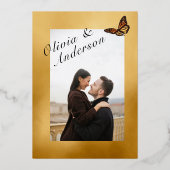 Fall Wedding Floral Monarch Blue Gold Folieneinladung (Rückseite)