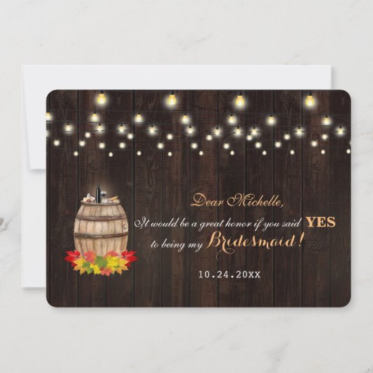 Fall Weinfass wirst du meine Bridesmaid sein Einladung (Rückseite)