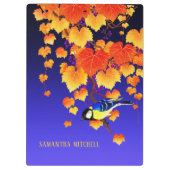 Fall Weintrauben Great Tit Bird Orange Blätter Bla Klemmbrett (Rückseite)