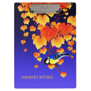 Fall Weintrauben Great Tit Bird Orange Blätter Bla Klemmbrett