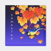 Fall Weintrauben Great Tit Bird Orange Blätter Bla Magnet (Vorne)