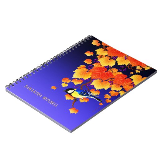 Fall Weintrauben Great Tit Bird Orange Blätter Bla Notizblock (Linke Seite)