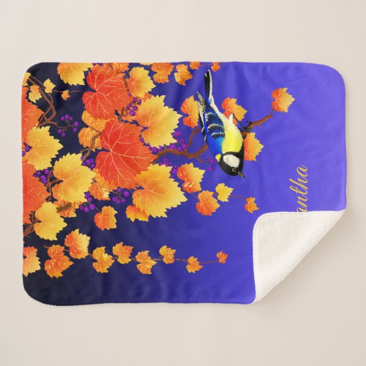 Fall Weintrauben Great Tit Bird Orange Blätter Bla Sherpadecke (Vorderseite (Horizontal))