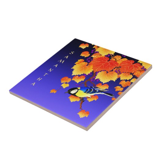 Fall Weintrauben Orange Gold Blätter Große Tit Bir Fliese (Seite)