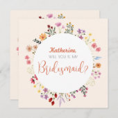 Fall Whimsical Wildblume Floral Bridesmaid Script Einladung (Vorne/Hinten)