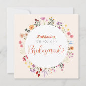 Fall Whimsical Wildblume Floral Bridesmaid Script Einladung (Vorderseite)