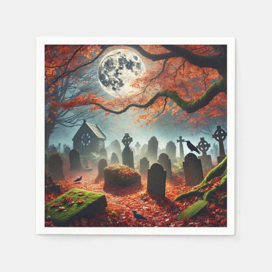 Fall Whimsigoth Misty Moonlight Friedhof Découpage Serviette (Vorderseite)