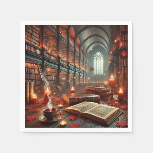 Fall Whimsigoth verzauberte Bibliothek Découpage Serviette (Vorderseite)