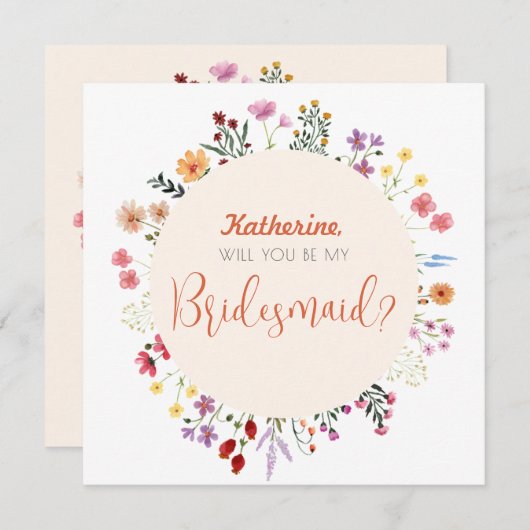 Fall Whimsische Wildblume Floral Bridesmaid Einladung (Vorne/Hinten)