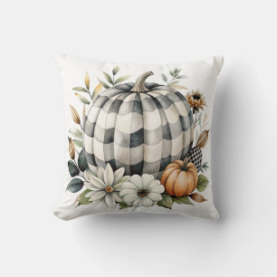 Fall White and Black Wavy Karo Pumpkin Kissen