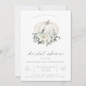 Fall White Floral Pumpkin & Sage Brautparty Einladung (Vorderseite)