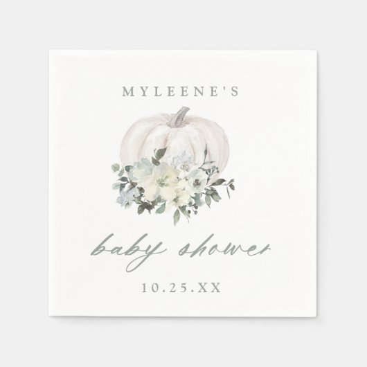 Fall White & Gray Pumpkin Baby Dusche Serviette (Vorderseite)