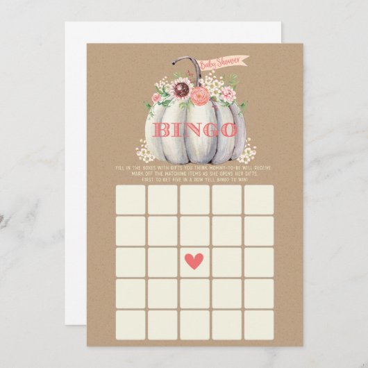 Fall White Pumpkin Baby Dusche Bingo Spiel Menükarte (Vorne/Hinten)