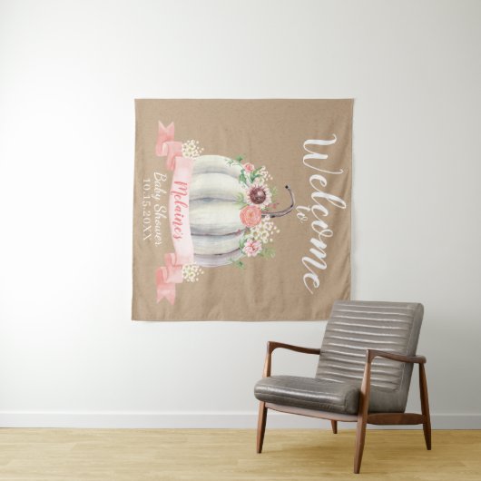 Fall White Pumpkin Baby Dusche Willkommen Wandteppich (Beispiel (Horizontal))