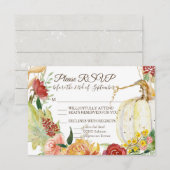 Fall White Pumpkin Floral Burgundy Wreath Wedding RSVP Karte (Vorne/Hinten)