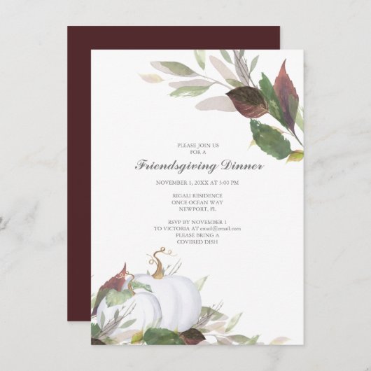 Fall WHITE PUMPKIN Freunde geben Abendessen Einladung (Vorne/Hinten)