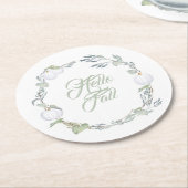 Fall White Pumpkin & Greenery Round Paper Unterset Runder Pappuntersetzer (Angewinkelt)