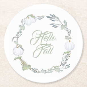 Fall White Pumpkin & Greenery Round Paper Unterset Runder Pappuntersetzer