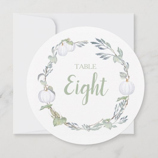 Fall White Pumpkin Greenery Tischnummer (Rückseite)