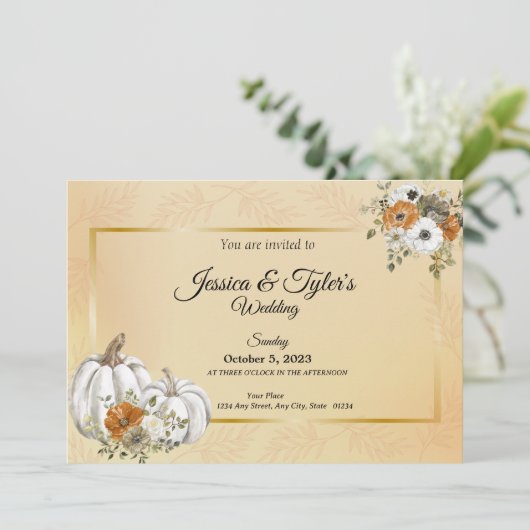 Fall White Pumpkin Roust Hochzeitseinladungen Save The Date (Stehend Vorderseite)