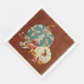 Fall White Pumpkin w Oak Leaf Muster Wasserfarbe Serviette (Ecke)