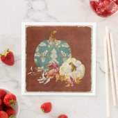 Fall White Pumpkin w Oak Leaf Muster Wasserfarbe Serviette (Beispiel)