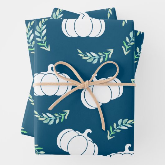 Fall White Pumpkins & Green Laurels Geschenkpapier Set (Beispiel)