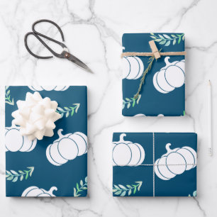 Fall White Pumpkins & Green Laurels Geschenkpapier Set