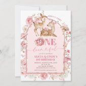 Fall White und Pink Onederful Twins Geburtstag Einladung (Vorderseite)