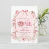 Fall White und Pink Pumpkin Erster Geburtstag Einladung (Stehend Vorderseite)
