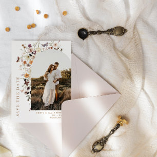 Fall Wild Blume Arch Foto QR Code Hochzeit Save The Date