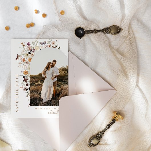 Fall Wild Blume Arch Foto QR Code Hochzeit Save The Date