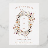 Fall Wild Blume Arch Frame Wedding Foto Gerettet Folieneinladung (Vorderseite)