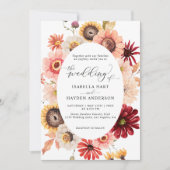 Fall Wild Blumen Sonnenblumen & Burgund Hochzeit Einladung (Vorderseite)